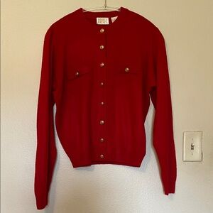 Red Cardigan with Gold Buttons